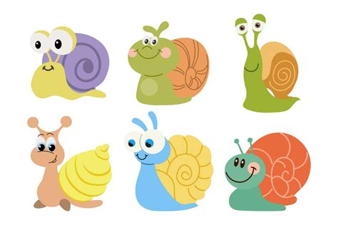 Set Of Cute Cartoon Snails Colorful Baby Snails Icons Stickers