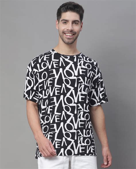 Buy Men S Black All Over Printed Oversized T Shirt Online At Bewakoof