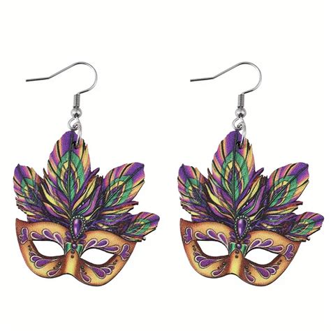 Mardi Gras Mask Design Dangle Earrings Party Cartoon Style Temu