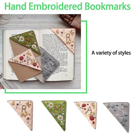 Pack Personalized Hand Embroidered Corner Bookmarks Cute Flower