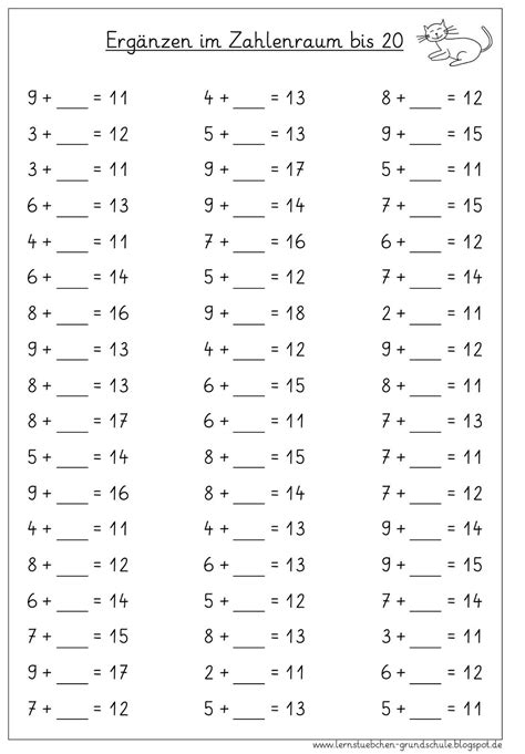 Ergänzungsaufgaben im ZR bis 20 Mathe unterrichten Mathematik lernen