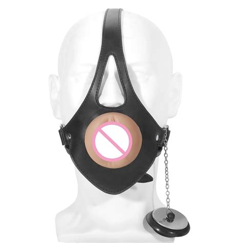PU Leather Head Face Mask Mouth Gag BDSM Bondage Silicone Pussy Gag Ball Submissive Toys For