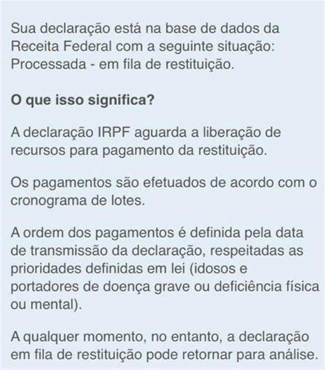 Imposto de Renda o que significa em fila de restituição Tudo EP