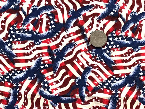 Patriotic Quilt Fabric Flags Eagles 33 X 35 Etsy UK