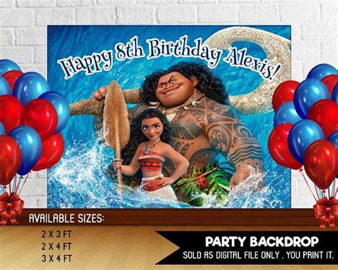 Personalized Moana Maui Backdrop Birthday Party Background Birthday