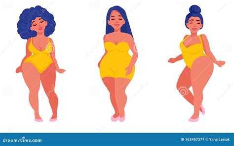 Vector Plus Size Girls in Flat Style Illustration. Body Positive Stock Vector - Illustration of ...