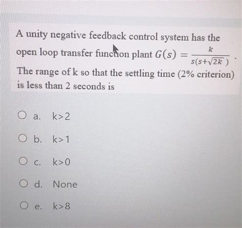 Solved A Unity Negative Feedback Control System Has The K Chegg