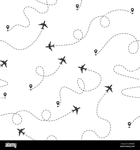 Airplane Dotted Flight Line Seamless Pattern Plane Flying Path Travel