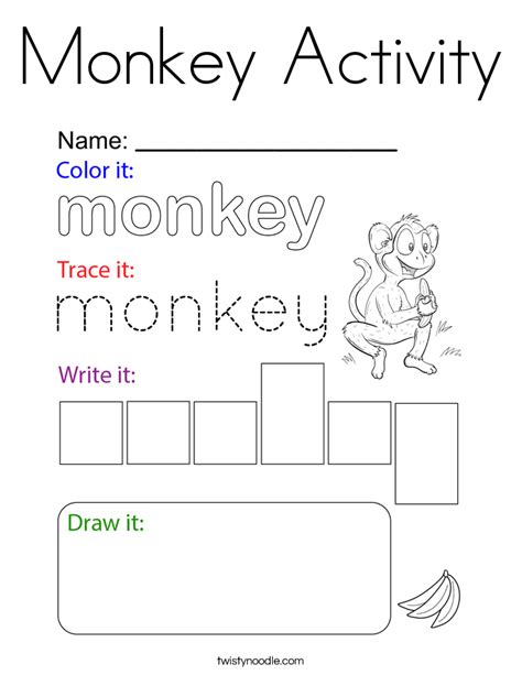 Monkey Activity Coloring Page - Twisty Noodle