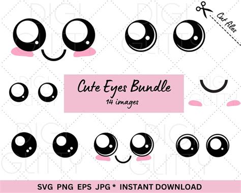 Eyes Svg Bundle, 12 Cute Cartoon Eye Png, Kawaii Googly Eyes Clipart ...