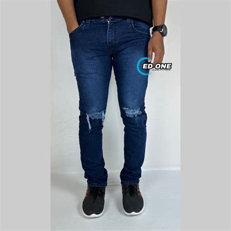 Jual Celana Jeans Sobek Pria Bio Wash Scrub Streetch Original Fifteen