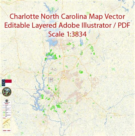 Charlotte North Carolina Map Vector Grande Exact City Plan Detailed