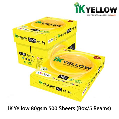 Ik Yellow A4 Paper 80gsm 500 Sheetsream 5 Reamsbox Photostat