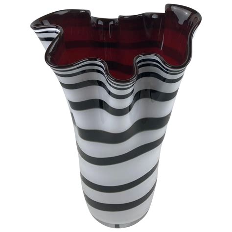 Murano Large Art Glass Vase Unstamped Black And White Striped At 1stdibs Black And White