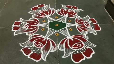 Margazhi Madam Easy Roja Kolam Simple Rose Muggulu Design