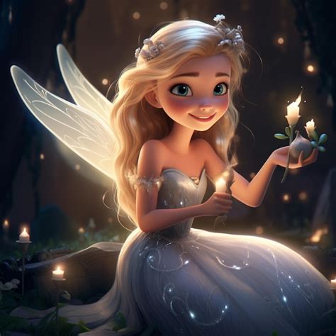 Premium Photo | Disney princess with fairy wings holding a flower in a ...