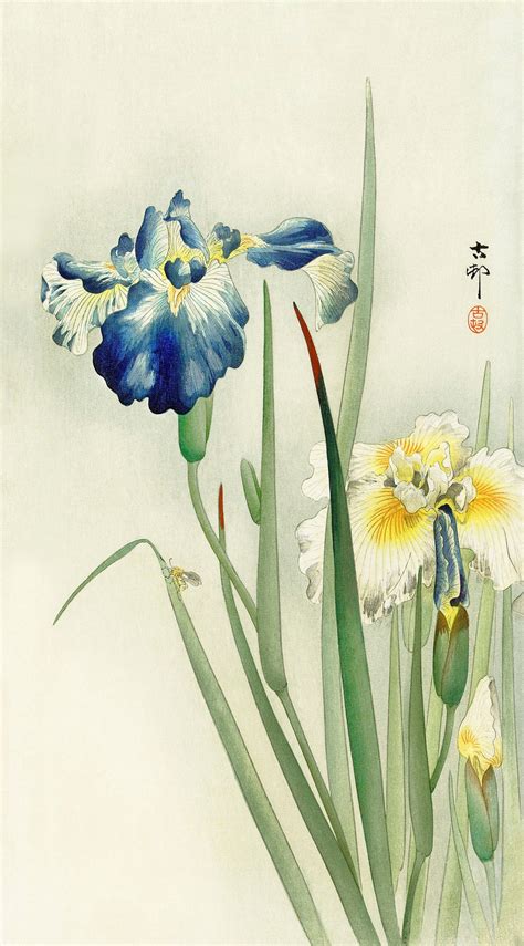 Japanese Woodblock Prints Set of 2 Prints Iris Flower Art | Etsy