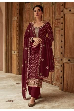 Maroon Silk Pakistani Suit