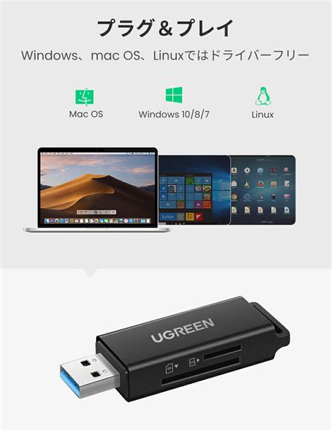 【楽天市場】ugreen カードリーダー Sd Microsd Usb 30 高速データ転送 超小型 2スロット拡張 Usbカードリーダー