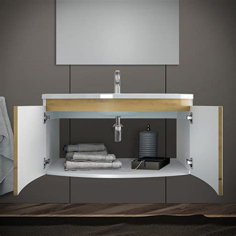 Mobile Bagno Sospeso Curvo Cm Rovere Oro Con Lavabo E Specchio