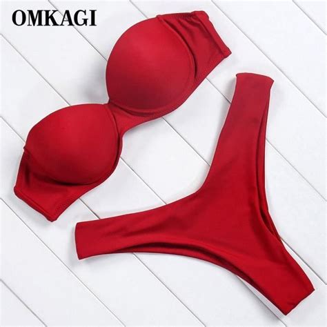 MAILLOT DE BAIN OMKAGI Bikini Bandeau imprimé léopard maillot de