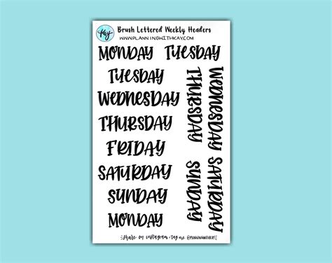 Digital Download Brush Lettered Weekly Headers Planning With Kay