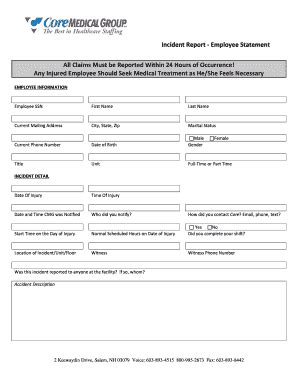 Fillable Online Incident Report Employee Statement Fax Email Print