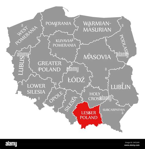 Lesser Poland red highlighted in map of Poland Stock Photo - Alamy