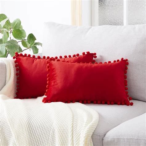 Housse De Coussin X Cm Topfinel Pompons En Velours D Coratif Doux