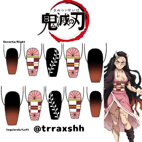 Nezuko Nail Art Designs In Anime Nails Stylish Nails Art Stick