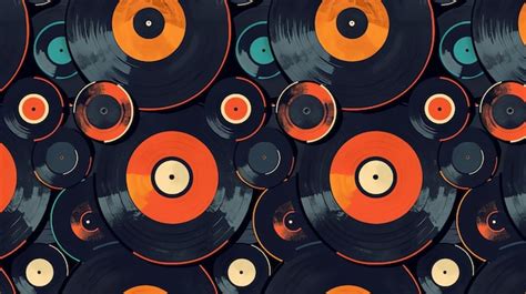 Premium Photo Black And Orange Retro Vinyl Records Seamless Pattern