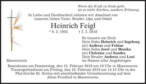 Traueranzeigen Von Heinrich Feigl Trauer Merkur De