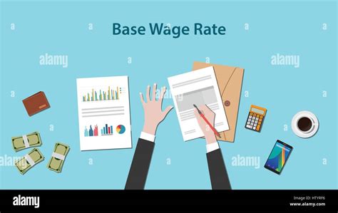 Illustration Of Base Wage Rate With A Man Writing On A Paperwork With