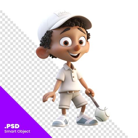 3d Render Eines Kleinen Jungen Mit Einem Golfclub Auf Weißem Hintergrund Psd Vorlage Premium