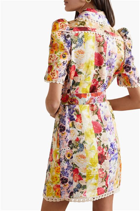 Zimmermann Belted Floral Print Linen Mini Shirt Dress The Outnet