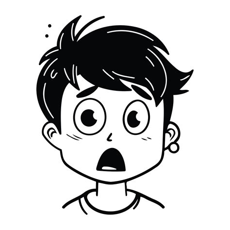 surprised boy face cartoon vector illustration graphic design in black ...