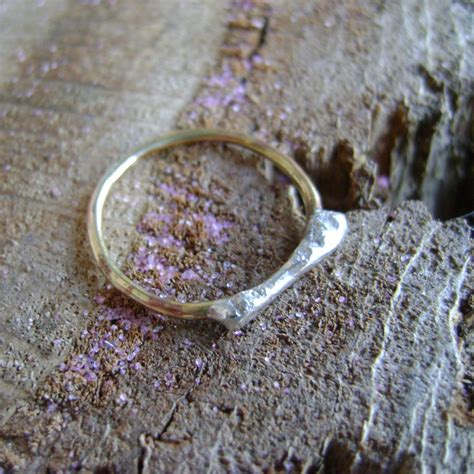 Twig - Argentium silver twig ring with gold fill or sterling band