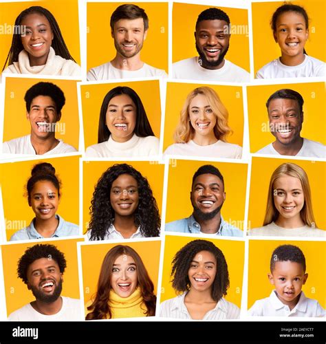 Collage Of Diverse International People Of Different Ages Smiling Over