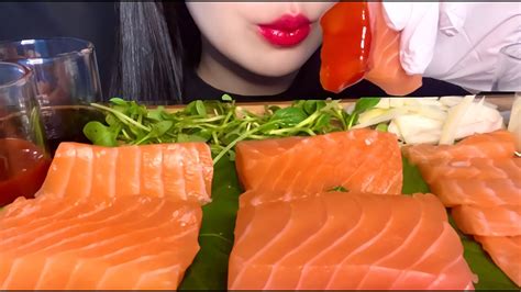 연어회 먹방 Salmon Sashimi Eating Sounds Mukbang Youtube