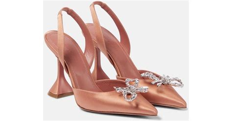 AMINA MUADDI Rosie Embellished Satin Slingback Pumps In Pink Lyst