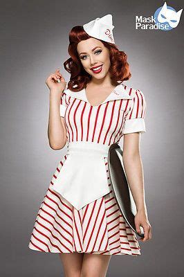 American Diner Girl Waiter Waitress Maid S Retro Costume Fancy Dress