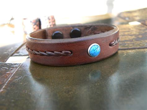 Reyes Turquoise Leather Bracelet Braided Leather Cuff Etsy Canada