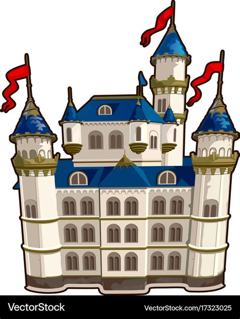 Fairytale Castle With Blue Roof And Red Flags Vector Image