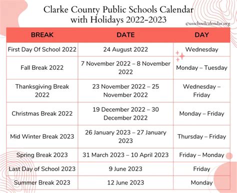 Clarke County Public Schools Calendar with Holidays 2022-2023