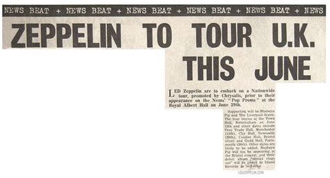 A Newspaper Article With The Words Zepplin To Tour Uk This June On It