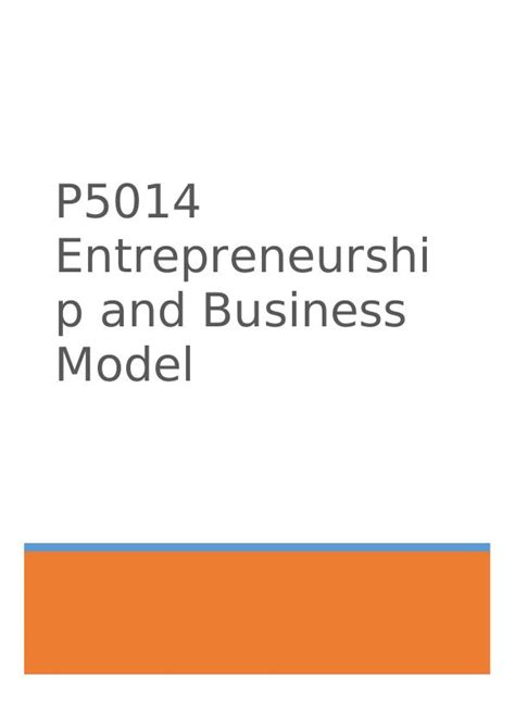 Entrepreneurship And Business Model Assignment