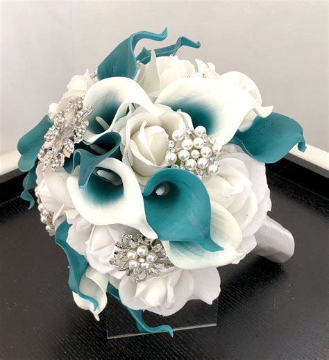 Teal Calla Lily Bouquet Teal Bouquet Real Touch Roses Calla Lily