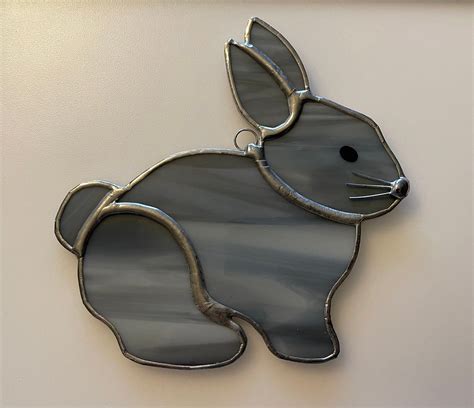 Handmade Stained Glass Bunny Rabbit Suncatcher Gray Etsy Stained