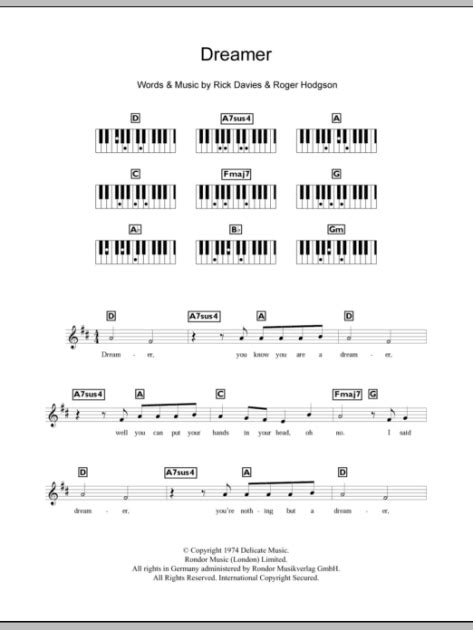 Dreamer Piano Chords Lyrics Zzounds