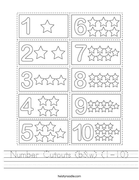 Number Cutouts (b&w) (1-10) Worksheet - Twisty Noodle